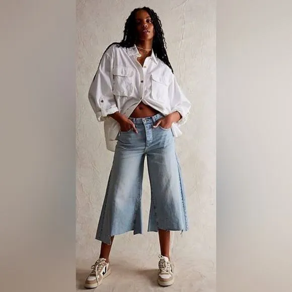Free People We The Free Ripple Wide-Leg Crop Jeans Size 26L