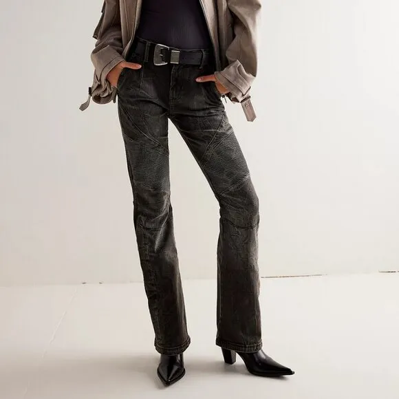Free People We the Free Vector Moto Mid Rise Flare Jeans