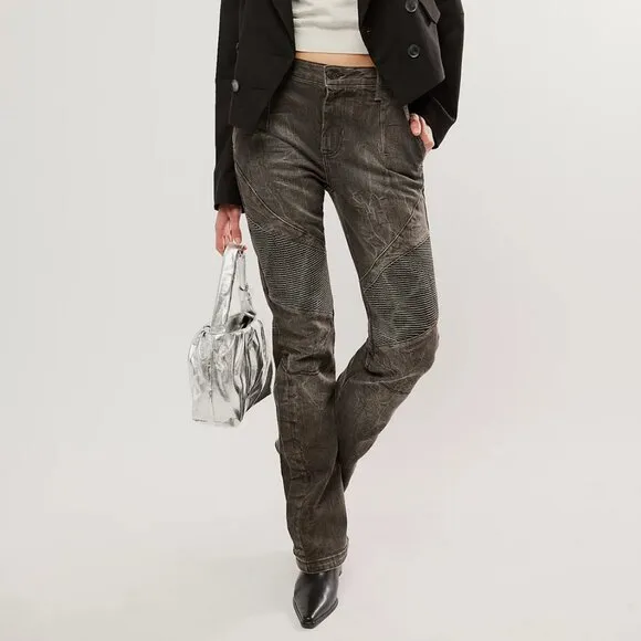 Free People We the Free Vector Moto Mid Rise Flare Jeans