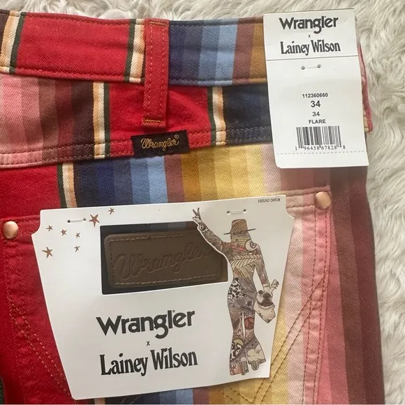 Free People Wrangler x Lainey Wilson Rodeo Flare Jeans Rodeo Ben Stripe 34 NWT