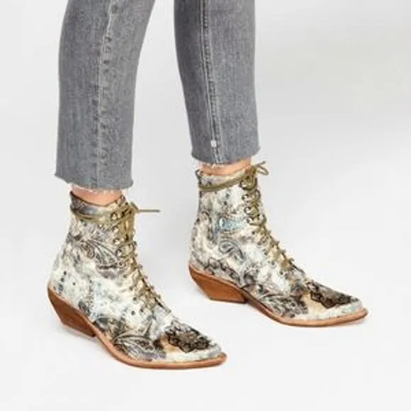 Free People x Jeffery Campbell Velvet Paisley Elmcroft Lace Up Boho Boots 9