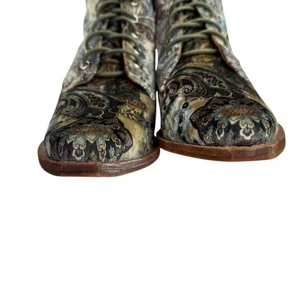 Free People x Jeffery Campbell Velvet Paisley Elmcroft Lace Up Boho Boots 9