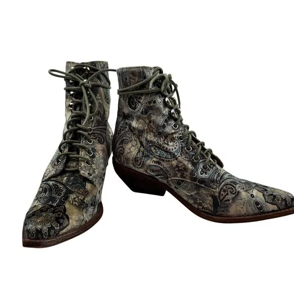 Free People x Jeffery Campbell Velvet Paisley Elmcroft Lace Up Boho Boots 9