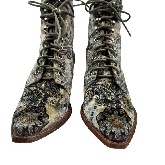 Free People x Jeffery Campbell Velvet Paisley Elmcroft Lace Up Boho Boots 9