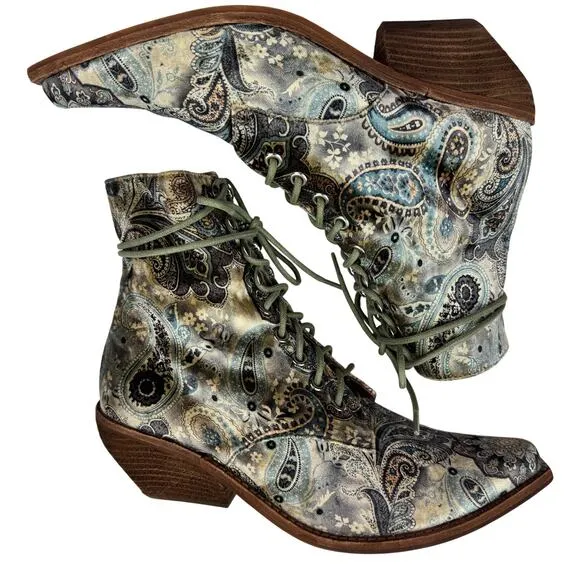 Free People x Jeffery Campbell Velvet Paisley Elmcroft Lace Up Boho Boots 9