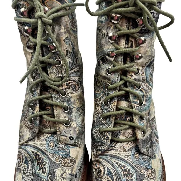 Free People x Jeffery Campbell Velvet Paisley Elmcroft Lace Up Boho Boots 9