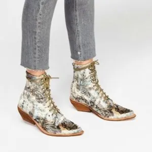 Free People x Jeffery Campbell Velvet Paisley Elmcroft Lace Up Boho Boots 9