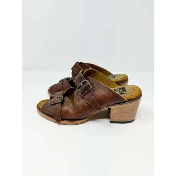 Freebird by Steven Caprice Brown Buckle Sandal Mule Heel Western Desert US 8