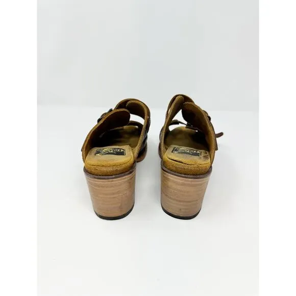 Freebird by Steven Caprice Brown Buckle Sandal Mule Heel Western Desert US 8