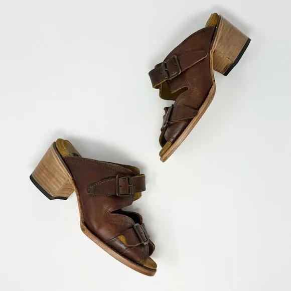 Freebird by Steven Caprice Brown Buckle Sandal Mule Heel Western Desert US 8