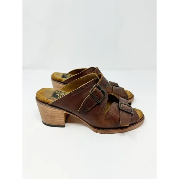 Freebird by Steven Caprice Brown Buckle Sandal Mule Heel Western Desert US 8