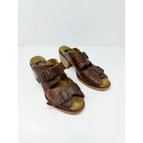 Freebird by Steven Caprice Brown Buckle Sandal Mule Heel Western Desert US 8