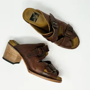 Freebird by Steven Caprice Brown Buckle Sandal Mule Heel Western Desert US 8