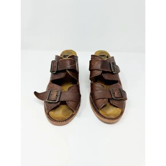 Freebird by Steven Caprice Brown Buckle Sandal Mule Heel Western Desert US 8