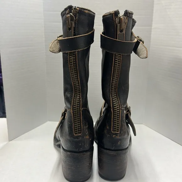 Freebird by Steven distressed black leather mid-calf Moto biker boots EUC size 8