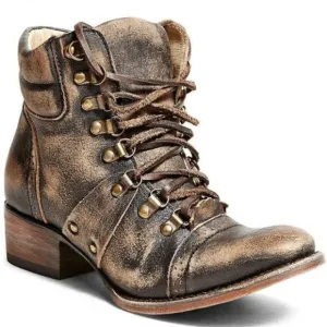 Freebird by Steven Gage Distressed Leather Lace-up Boots 7 Boho Western Biker