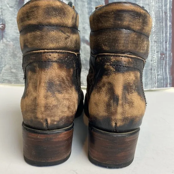 Freebird by Steven Gage Distressed Leather Lace-up Boots 7 Boho Western Biker