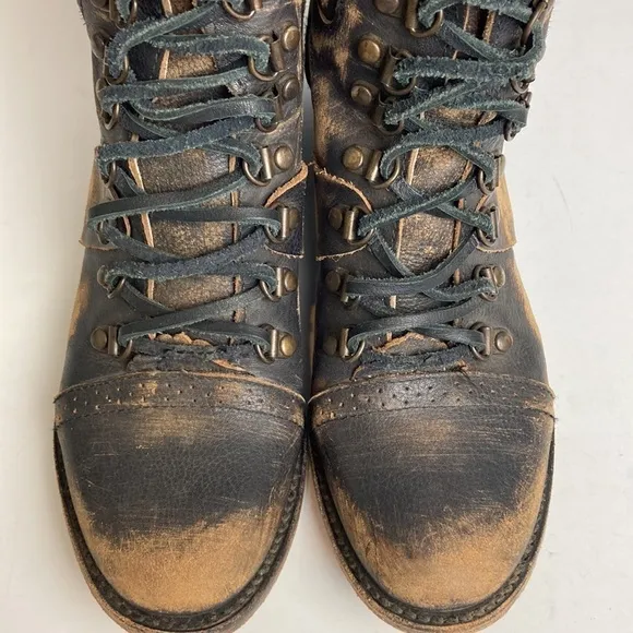 Freebird by Steven Gage Distressed Leather Lace-up Boots 7 Boho Western Biker