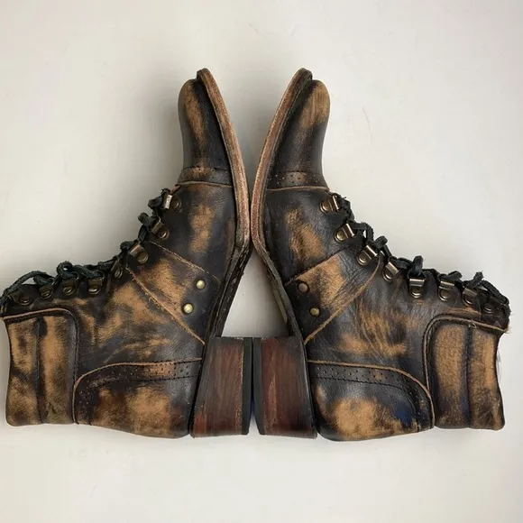 Freebird by Steven Gage Distressed Leather Lace-up Boots 7 Boho Western Biker