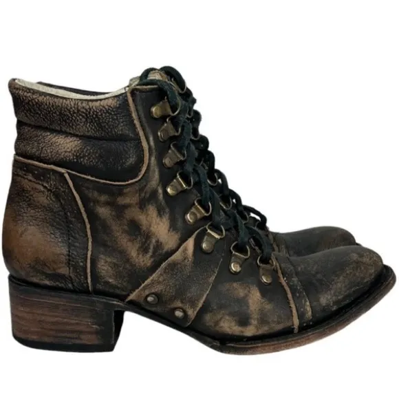 Freebird by Steven Gage Distressed Leather Lace-up Boots 7 Boho Western Biker