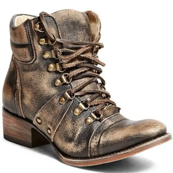 Freebird by Steven Gage Distressed Leather Lace-up Boots 7 Boho Western Biker