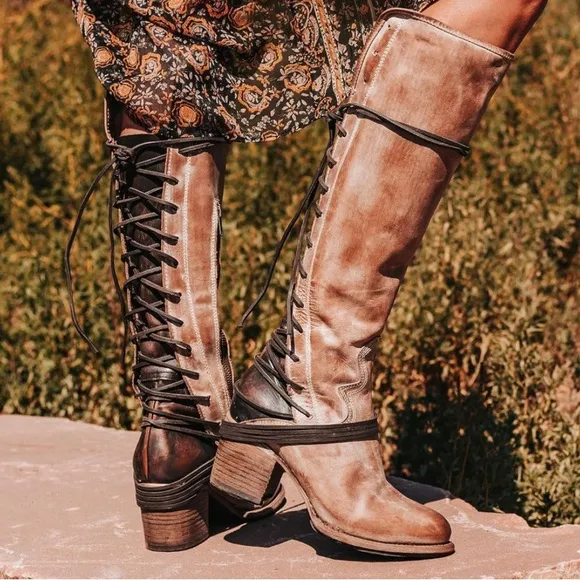 Freebird Coal Brown Lace Up Boots with Distressed Leather