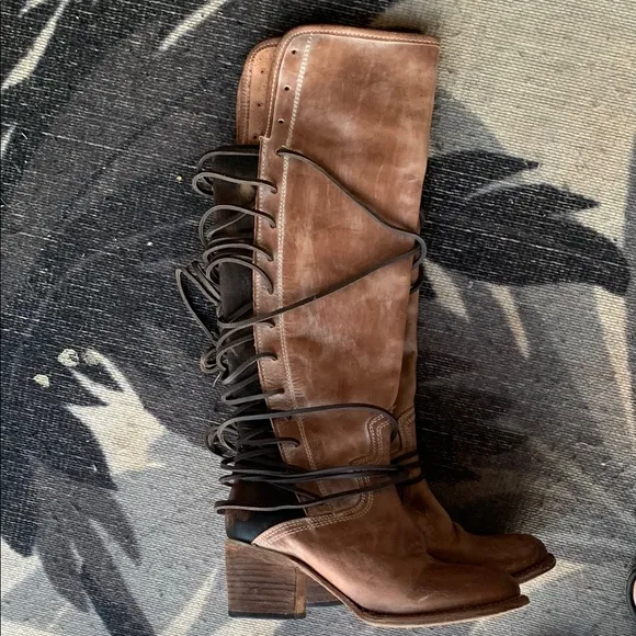 Freebird Coal Brown Lace Up Boots with Distressed Leather