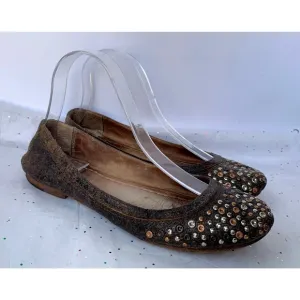 Frye Carson Brown Distressed Leather Gold Studded Grommet Ballet Flat -  Size 8