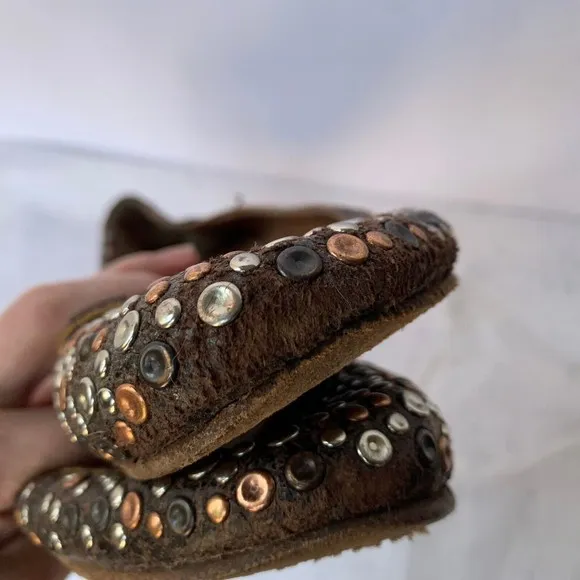 Frye Carson Brown Distressed Leather Gold Studded Grommet Ballet Flat -  Size 8