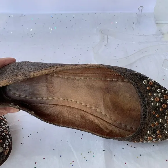Frye Carson Brown Distressed Leather Gold Studded Grommet Ballet Flat -  Size 8