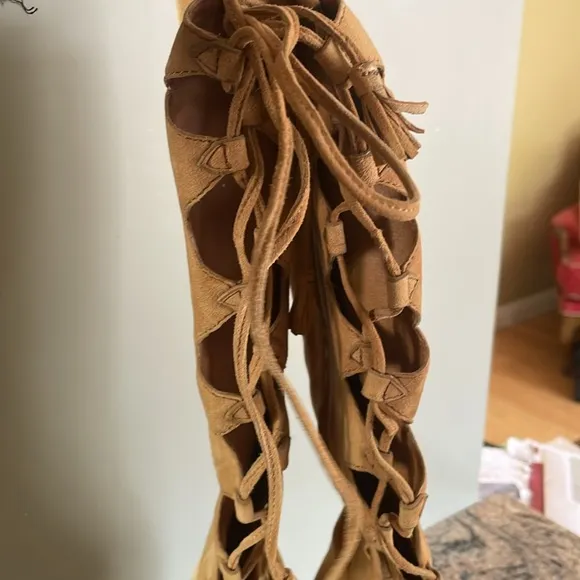 Frye Gabby Ghillie Tall Camel Suede Boots