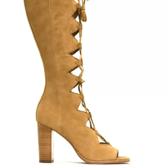 Frye Gabby Ghillie Tall Camel Suede Boots
