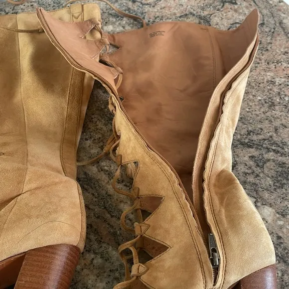 Frye Gabby Ghillie Tall Camel Suede Boots