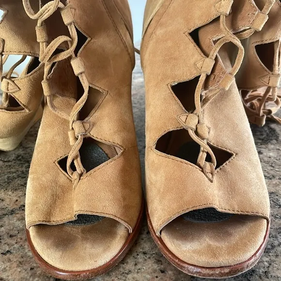 Frye Gabby Ghillie Tall Camel Suede Boots