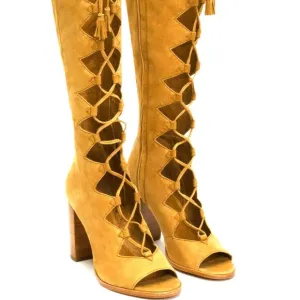 Frye Gabby Ghillie Tall Camel Suede Boots