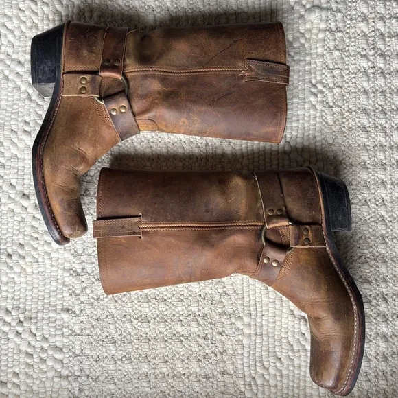 frye harness 12R tan brown distressed leather biker moto boots sz 11