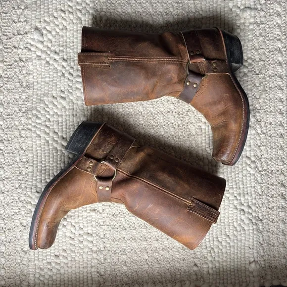 frye harness 12R tan brown distressed leather biker moto boots sz 11