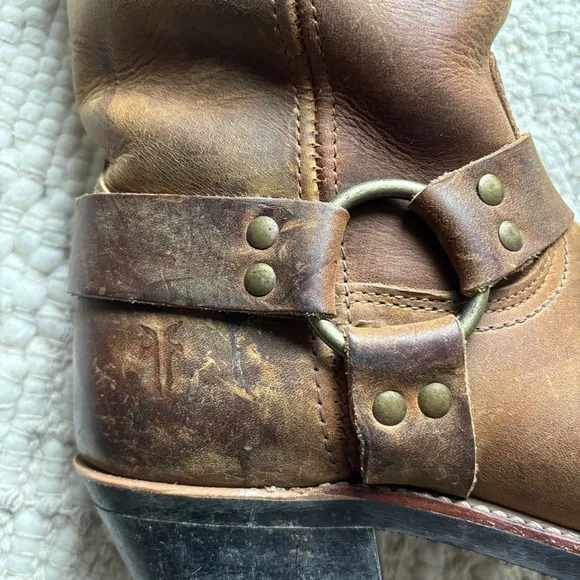 frye harness 12R tan brown distressed leather biker moto boots sz 11