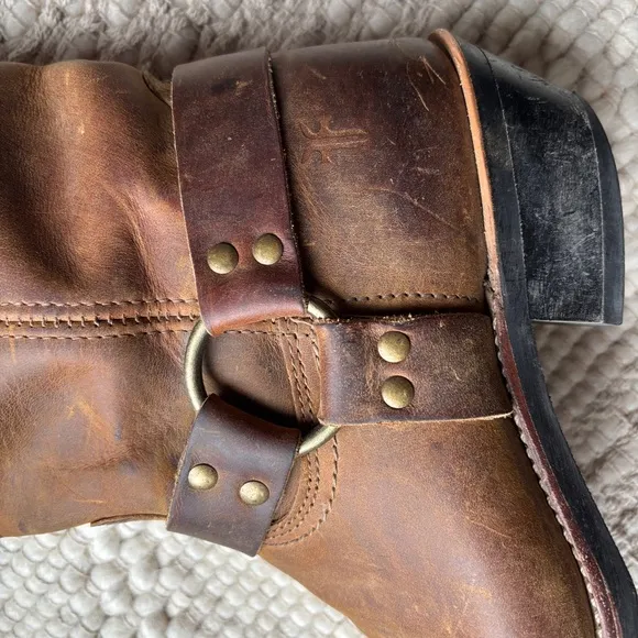 frye harness 12R tan brown distressed leather biker moto boots sz 11
