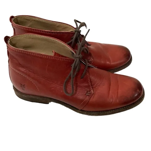 Frye Leather Ankle Chukka Lace Up Boots Burgandy