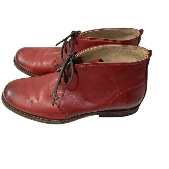 Frye Leather Ankle Chukka Lace Up Boots Burgandy