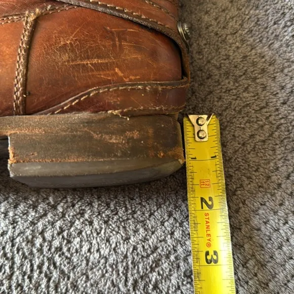 Frye Lindsay Plate Short Boots Distressed Cognac Leather Harness Ankle Booties 7