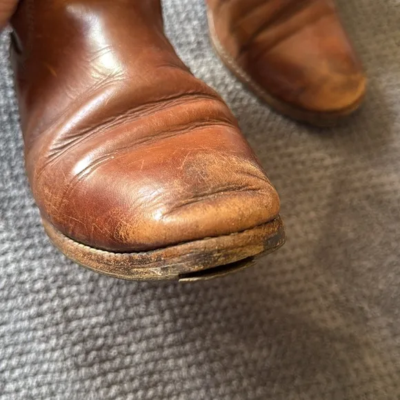 Frye Lindsay Plate Short Boots Distressed Cognac Leather Harness Ankle Booties 7
