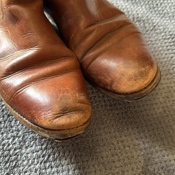 Frye Lindsay Plate Short Boots Distressed Cognac Leather Harness Ankle Booties 7