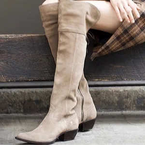 Frye Sacha High Suede Tan Lace Up Boot
