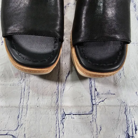 Frye WOMENS SZ 7.5 Hazel 2 Slide Platform Sandals Clog Black Leather Block Heels