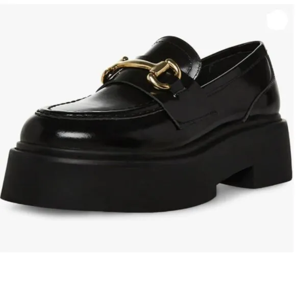 FSJ Women Stylish Round Toe Thick Sole Loafers Block Mid Heel ,Ladies Black Shoe