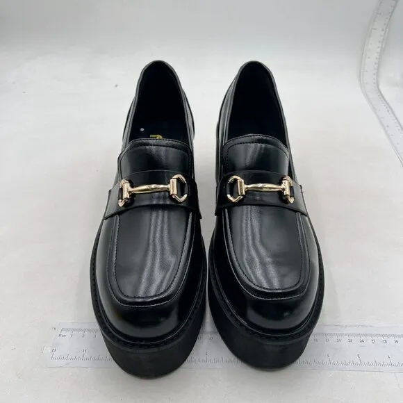 FSJ Women Stylish Round Toe Thick Sole Loafers Block Mid Heel ,Ladies Black Shoe