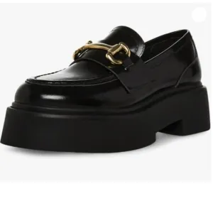 FSJ Women Stylish Round Toe Thick Sole Loafers Block Mid Heel ,Ladies Black Shoe