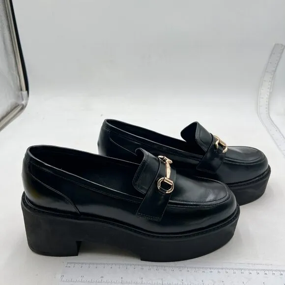 FSJ Women Stylish Round Toe Thick Sole Loafers Block Mid Heel ,Ladies Black Shoe